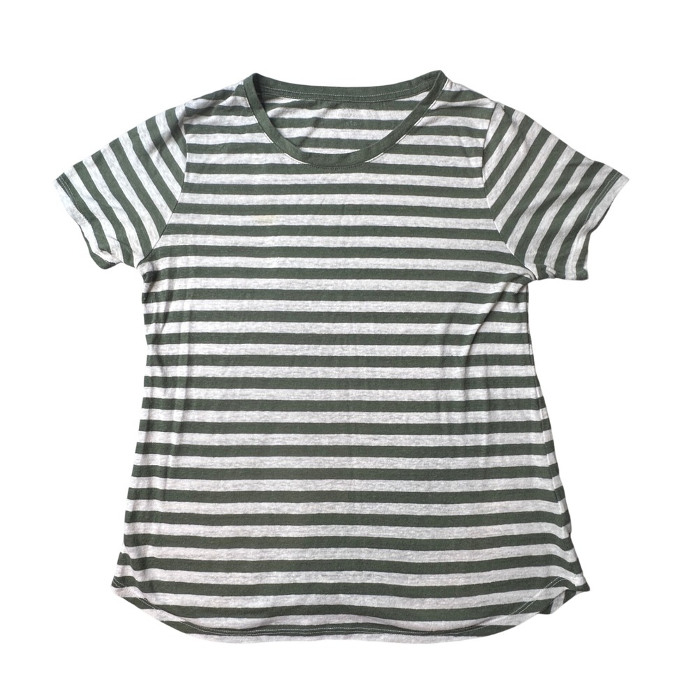 Old Navy T-Shirt Womens L Green Striped SS Essential Linen Crew Neck Casual Top